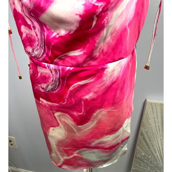 Retrofete Ariella Marbled Cowl Neck Tie Straps Pink and White Mini Dress Sz XXL - Picture 5 of 10